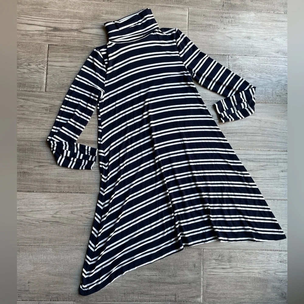 NWT Anthropologie Maeve Turtleneck Swing Dress Long Sleeve Navy/White Stripe MED